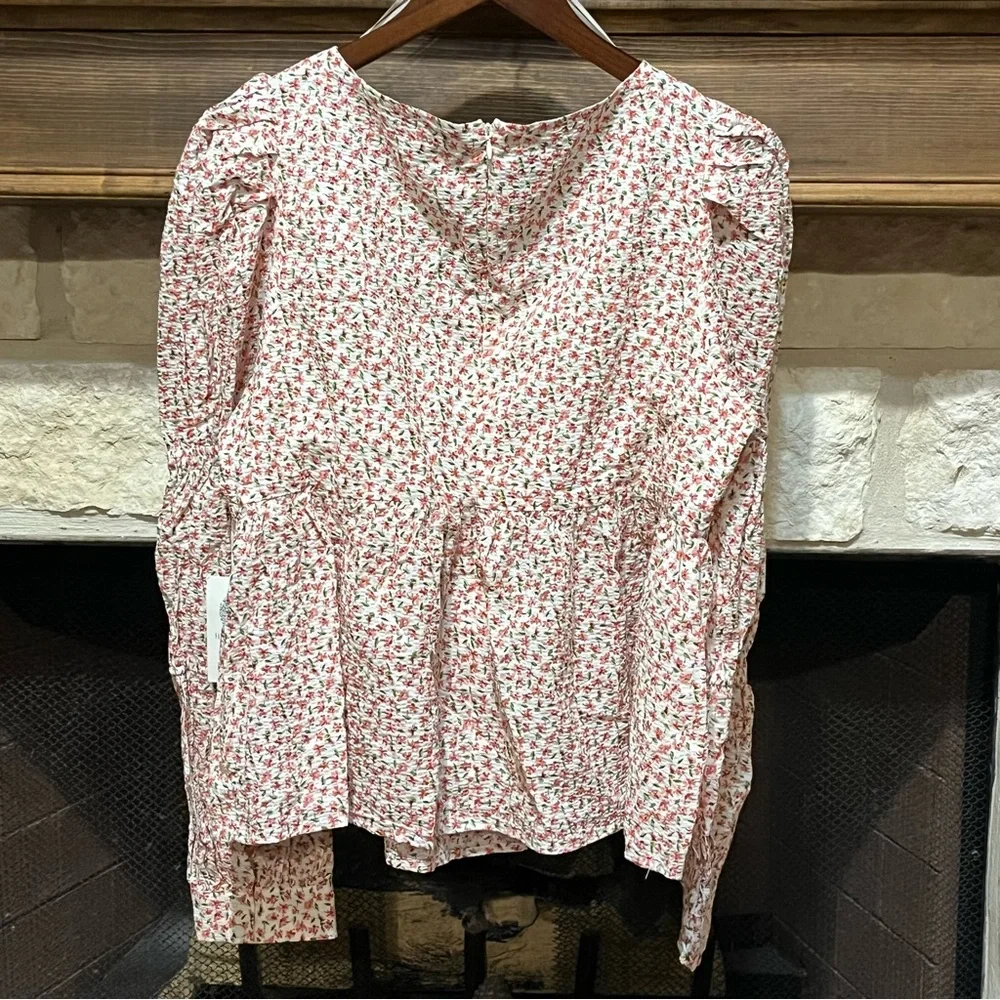 Hyacinth House Tuckernuck Clemons Floral Puff Sleeve Blouse XL NWT